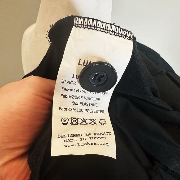 LUUKAA France Mixed Media Black Jacket Pleated Collar Stretch Size 4 Lagenlook - Picture 10 of 16